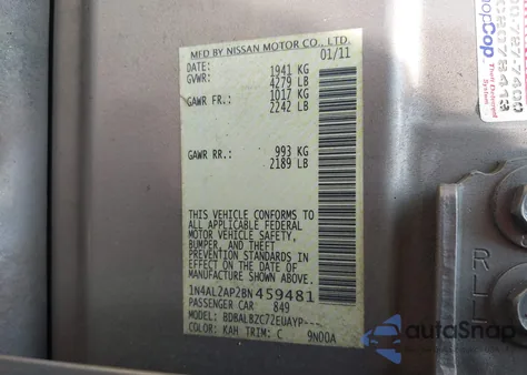 2011 Nissan Altima 2.5 S z USA, uszkodzony, nr VIN 1N4AL2AP2BN459481